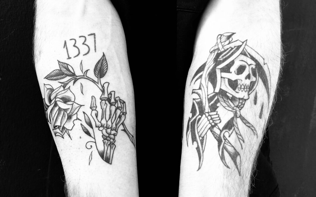 Veenom tattoo squelette faucheuse rose